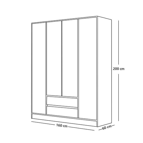 دولاب ملابس 4 باب زجاج مع إضاءة