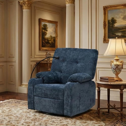 كرسي استرخاء فخم هزاز دوار مع حامل جوال أزرق