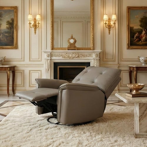 كرسي استرخاء فخم هزار دوار جلد بتصميم عصري بني