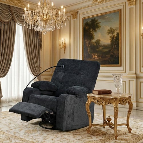 كرسي استرخاء فخم هزاز دوار بحامل جوال أسود