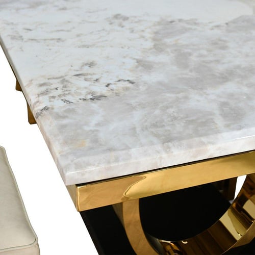 طاولة طعام رخام فاخرة 8 كراسي بقاعدة معدنية ذهبية