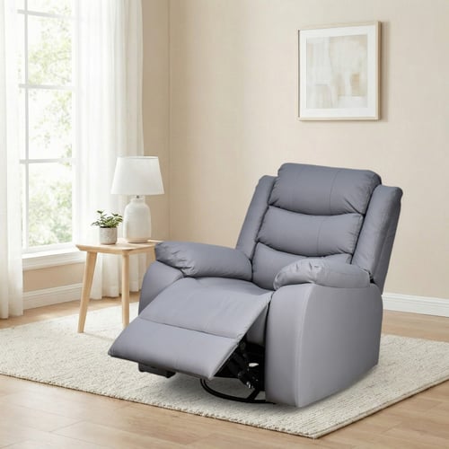 كرسي استرخاء فخم هزاز دوار بتصميم عصري جلد رمادي