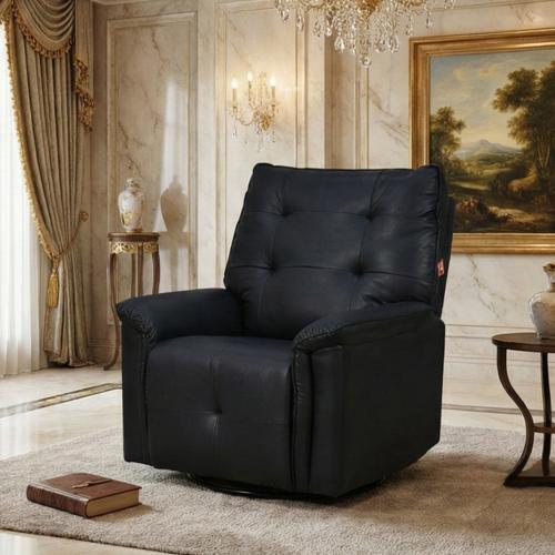 كرسي استرخاء فخم هزار دوار جلد بتصميم عصري أسود