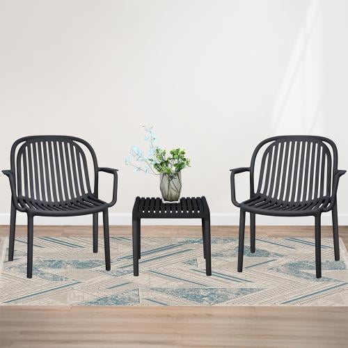 طقم كرسين وطاولة بلاستيك رمادي داكن