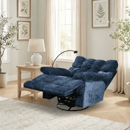 كرسي استرخاء فخم هزاز دوار بحامل جوال أزرق