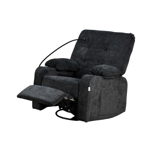 كرسي استرخاء فخم هزاز دوار بحامل جوال أسود