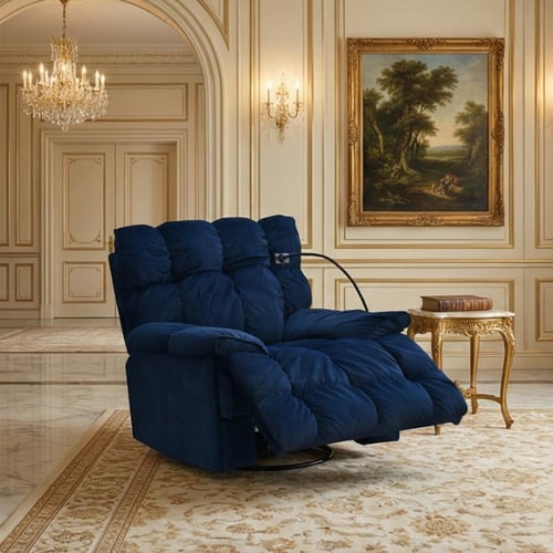 كرسي استرخاء فخم هزاز دوار بحامل جوال أزرق