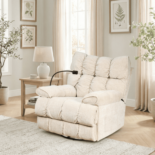 كرسي استرخاء فخم هزاز دوار بحامل جوال بيج