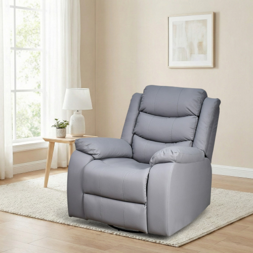 كرسي استرخاء فخم هزاز دوار بتصميم عصري جلد رمادي