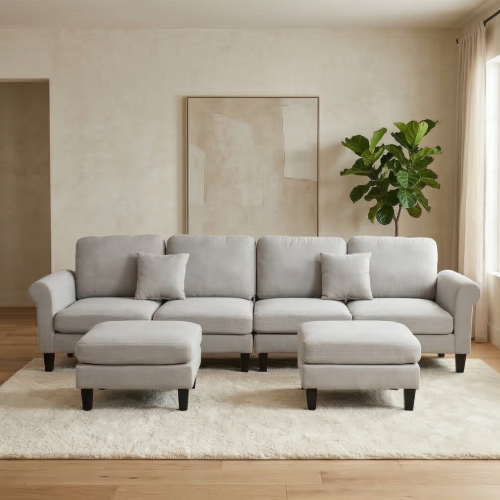 كنبة زاوية مودرن قماش تصميم عصري بيج