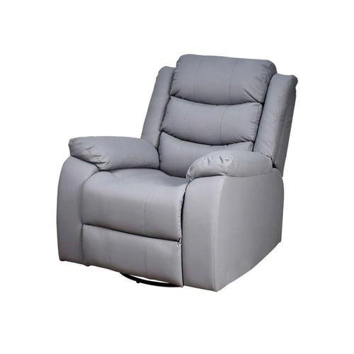 كرسي استرخاء فخم هزاز دوار بتصميم عصري جلد رمادي