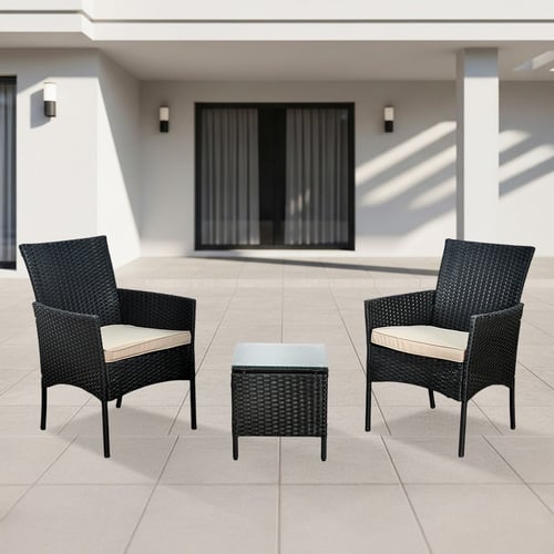 جلسة خارجية 2 مقعد وطاولة بسطح زجاجي