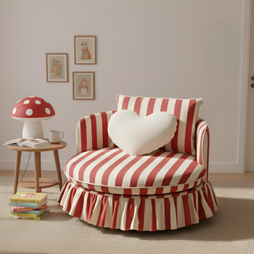 أريكة مدار مخطط احمر مع مخدة قلب