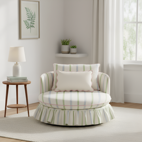 أريكة مدار - مخطط تفاحي سماوي حواف وردي