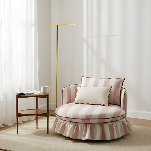 أريكة مدار - مخطط وردي بحواف عودي