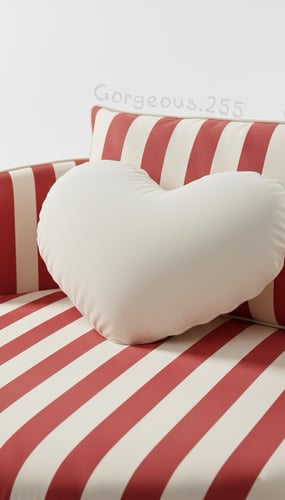 أريكة مدار مخطط احمر مع مخدة قلب