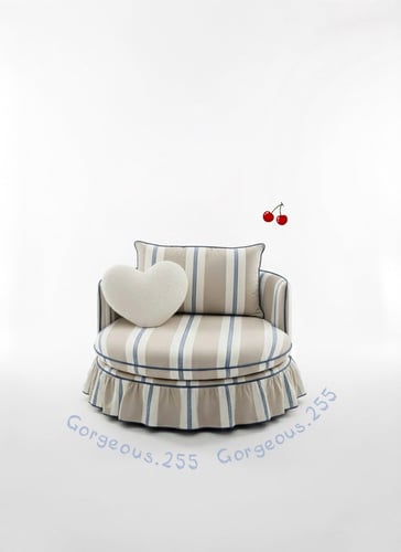 أريكة مدوره - مخطط بيج وكحلي - خدادية قلب بوكليه