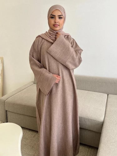 عباية كتان مغلقة أنيقة – فستان حجاب فاخر بأسلوب دب...