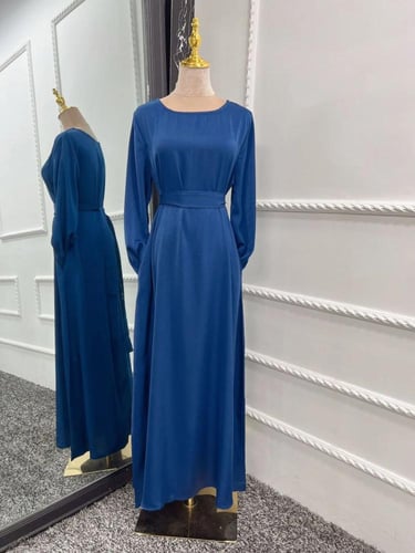 عباية ساتان للنساء – فستان محتشم بحزام مغلق بأسلوب...