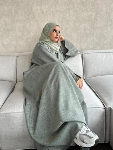 عباية كتان مغلقة أنيقة – فستان حجاب فاخر بأسلوب دب...
