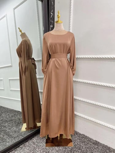 عباية ساتان للنساء – فستان محتشم بحزام مغلق بأسلوب...