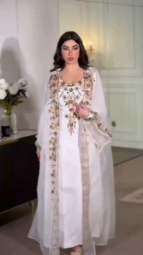 جلابية شيفون جورجيت مطرزة ملكية - إطلالة فخمة للمن...