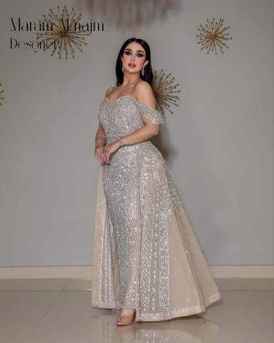 فستان سهرة - خرز زركون فاخر مع ذيل جازار