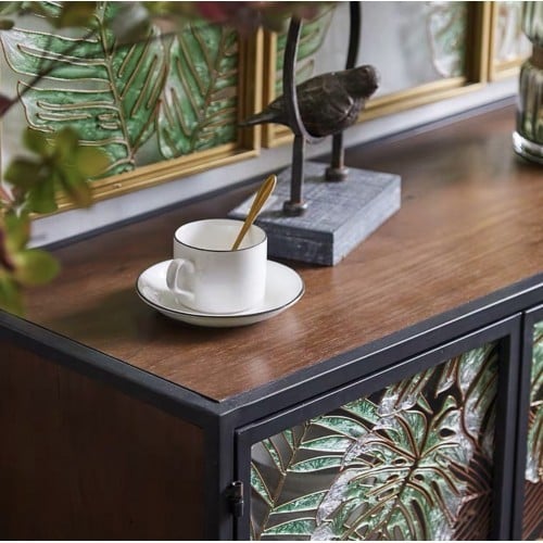 كونسول أبواب زجاجية مزينة بأوراق الشجر