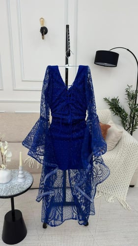 فستان الخامه كريب استرتش تل +تطريز كمبيوتر+فصوص