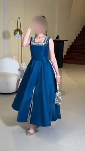 فستان الخامه تفته استرتش على جيبون كامل دبل كلوش ت...