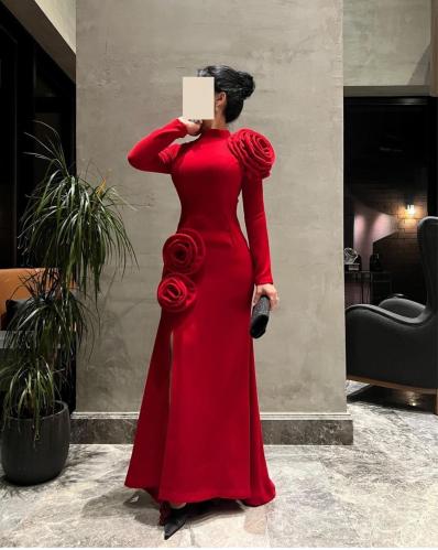 فستان احمر فاتح قصة سمكه مميز