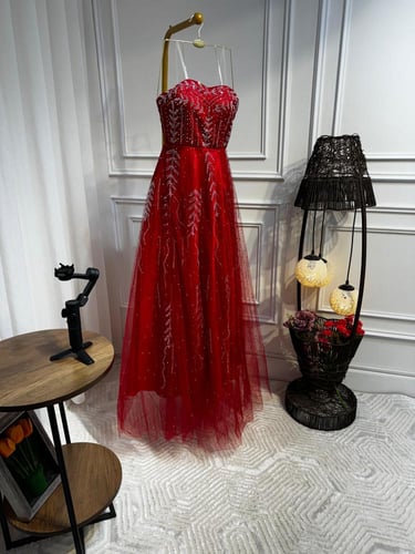 فستان الخامه تل دبل قماش مبطن تفته استرتش تطريز فص...