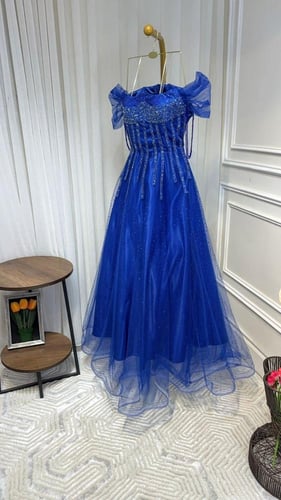 فستان الخامه تل دبل تفته استرتش تطريز فصوص خط كرست...