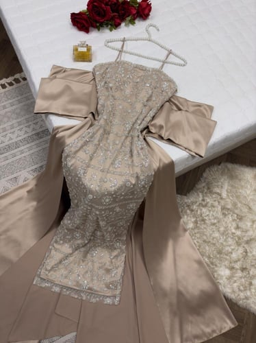 فستان قماش تفته مع قماش سهره راقي