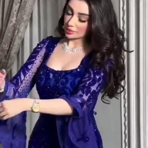 فستان الخامه كريب استرتش تل +تطريز كمبيوتر+فصوص