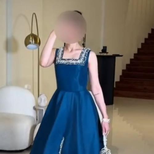 فستان الخامه تفته استرتش على جيبون كامل دبل كلوش ت...