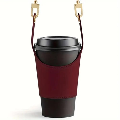 حامل مق كوب قهوه من الجلد الصناعي مع حزام