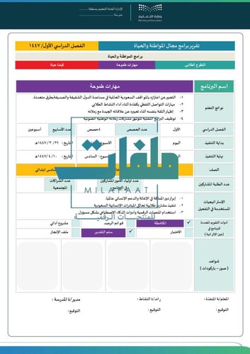 تقارير ختامية لمجال المواطنة والحياة- ابتدائي -علي...