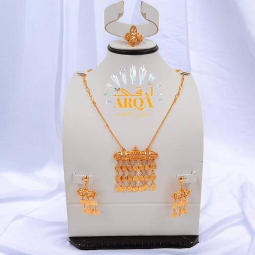 طقم 3 قطع تصميم مميز وراقي مطلي ذهب عيار 21