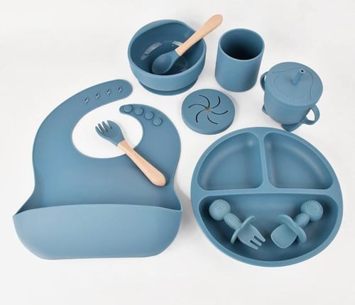 طقم تغذية للأطفال 10 قطع سيليكون –لونين