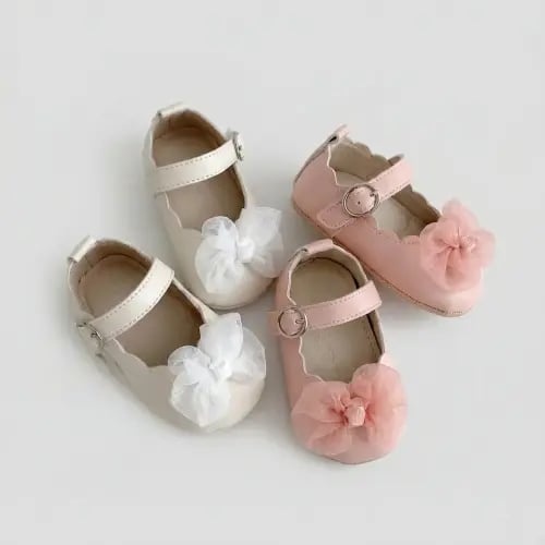 حذاء أطفال بناتي بفيونكة تول ناعمة | عدة الوان