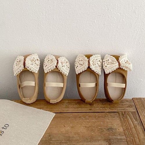 حذاء أطفال بناتي أنيق بفيونكة دانتيل | متعدد الالو...