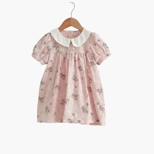 فستان أطفال وردي ذات نقشه