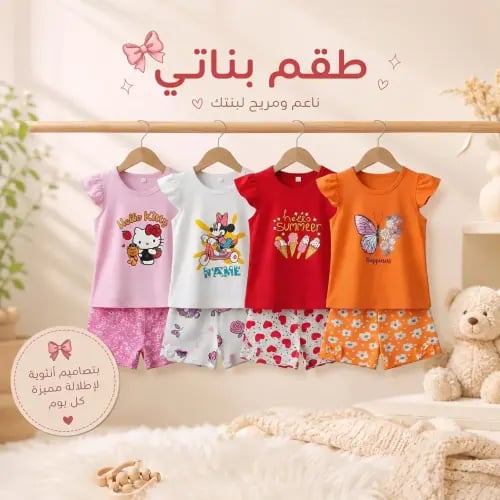 طقم اطفال بناتي قطعتين قطن - عدة الوان (9 اشهر - 3سنوات)
