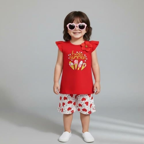 طقم اطفال قطعتين تي شيرت وشورت - عدة الوان