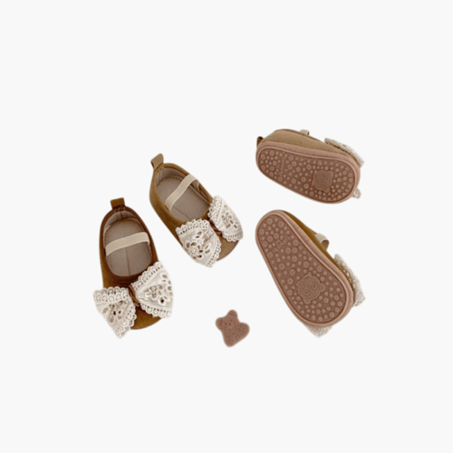 حذاء أطفال بناتي أنيق بفيونكة دانتيل | متعدد الالو...