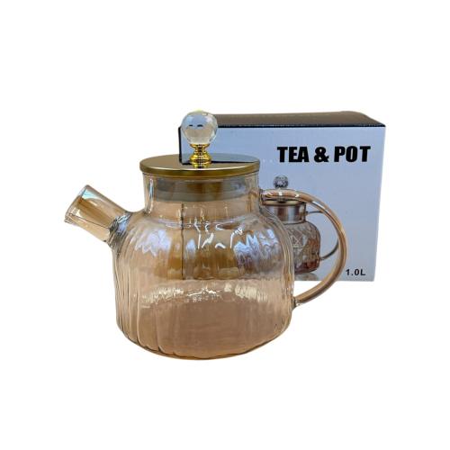 إبريق زجاج عسلي بغطاء ذهبي سعة 1 لتر