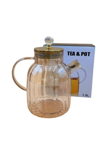 إبريق زجاج عسلي بغطاء ذهبي سعة 1.8 لتر