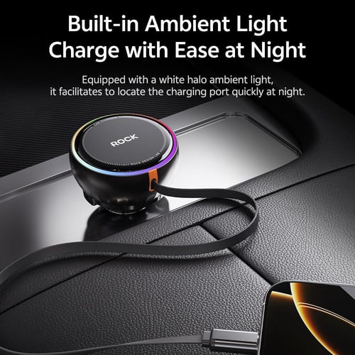 شاحن سيارة روك ROCK H30 مع كيبل تايب سي سحب (45 وا...