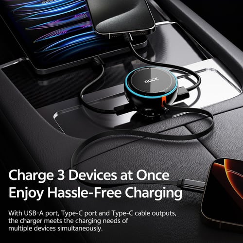 شاحن سيارة روك ROCK H30 مع كيبل تايب سي سحب (45 وا...